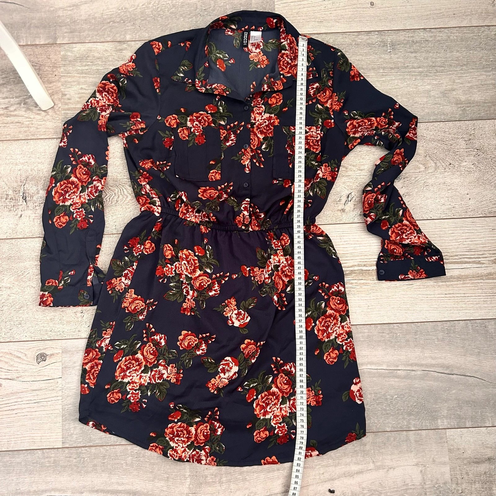 H&M Divided Vestido Estampa Floral Azul Escuro Rosas – Tamanho 38 – photo 10